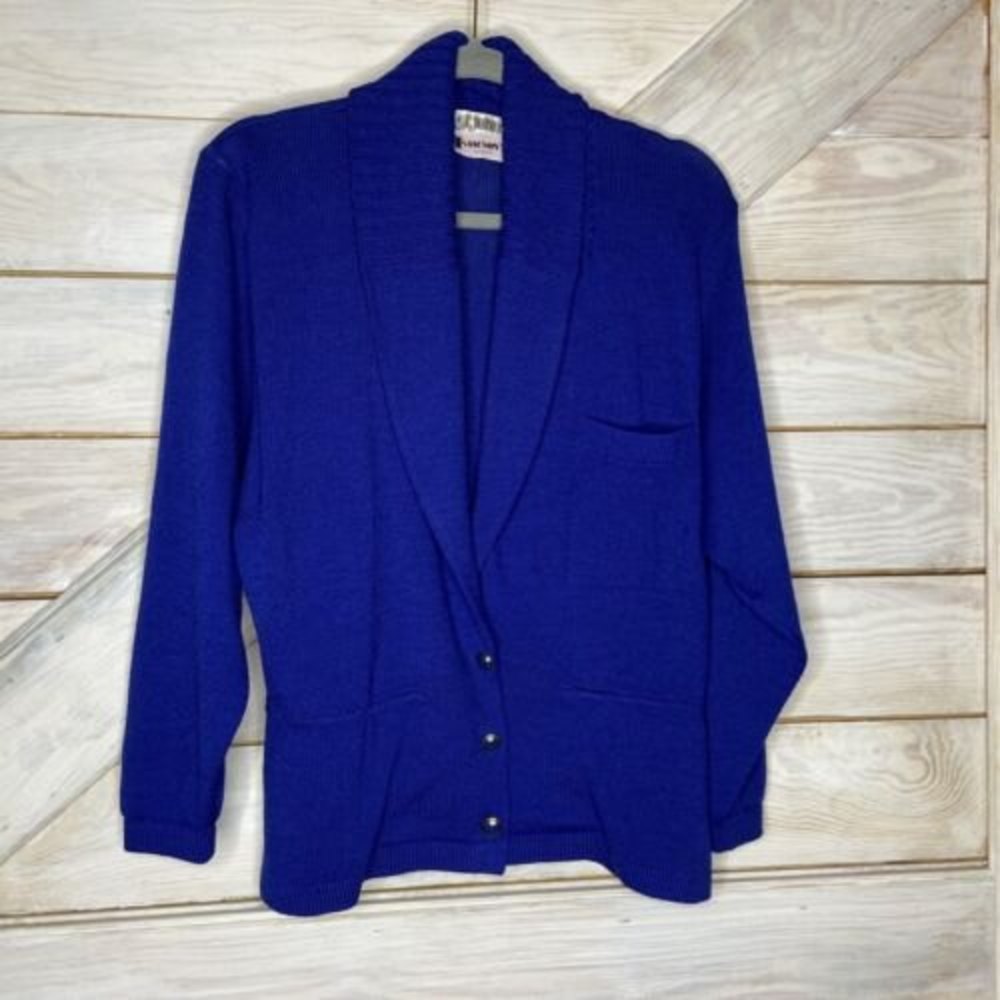 St John Vintage Basic Women’s Blue  Long Sleeve Cardigan Jacket Size 12 Peplum
